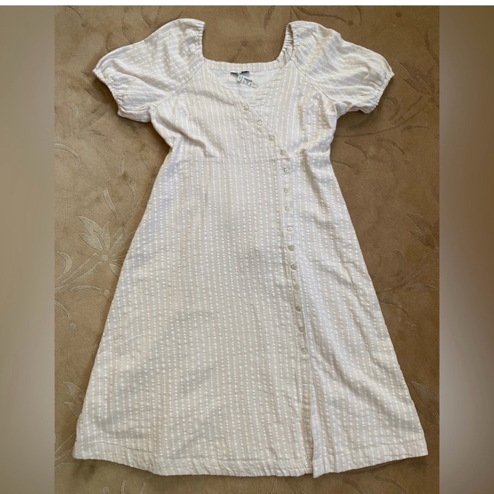 Madewell Womens Cream Midi Dress Puff-Sleeves Button-Wrap Size 10 - Picture 5 of 10